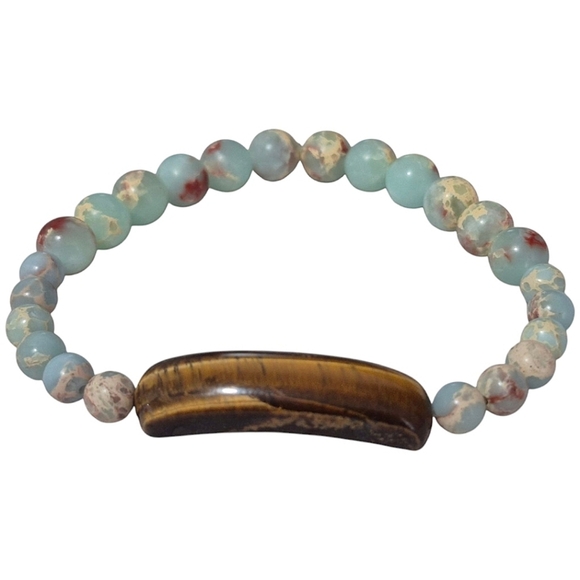 Boho Tiger's Eye and Glass Bead Stretch Bracelet - Picture 2 of 3